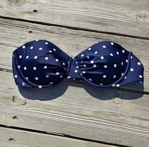 Xhilaration Polkadot Blue White Bikini Top Women's M Push Up Strapless Underwire